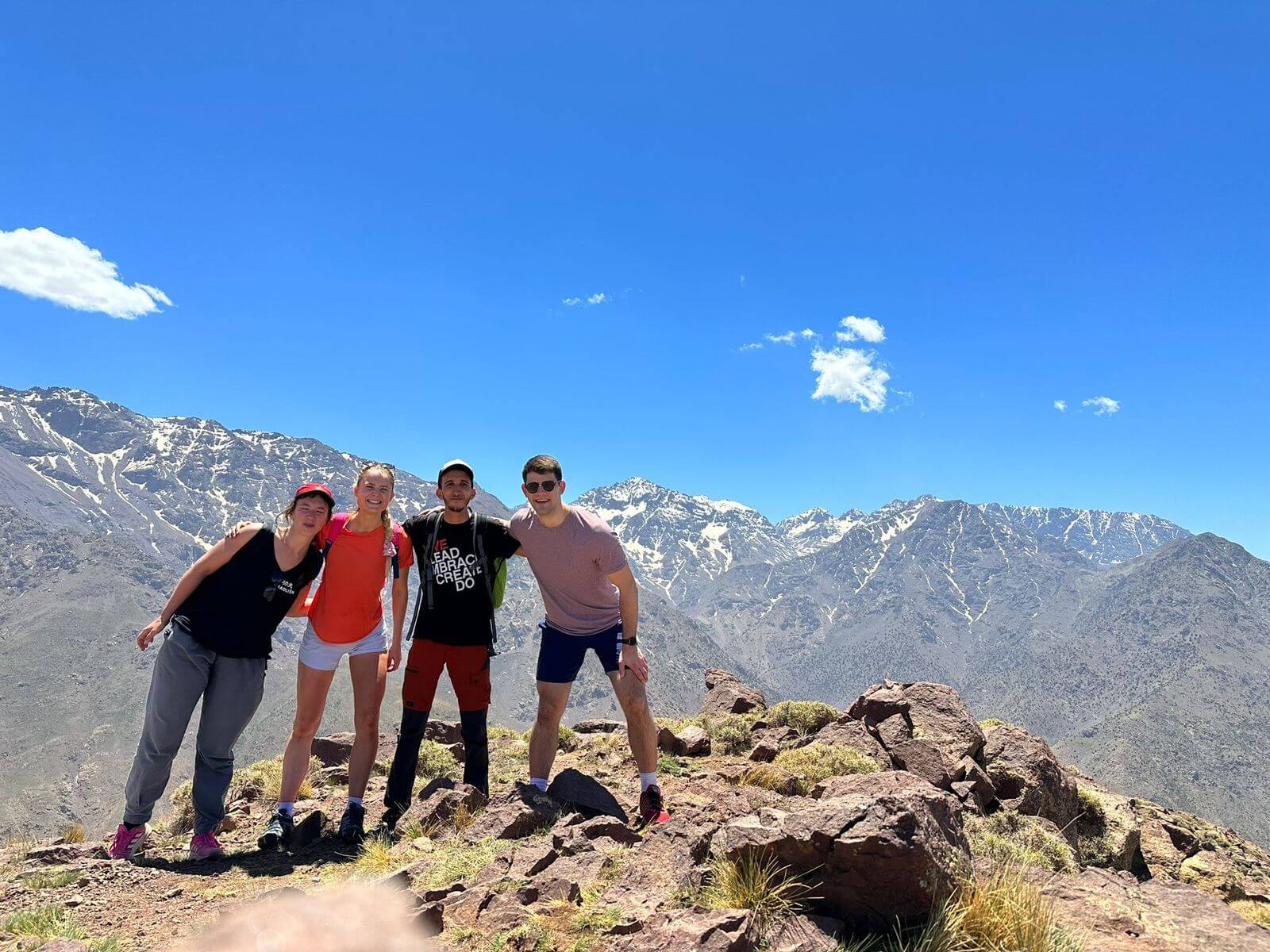 Hikers at Talamrout Summit at 2,620 metres in the High Atlas Mountains