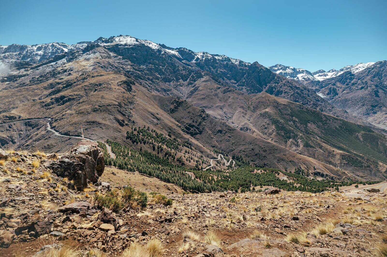 High mountain landscape surrounding Talamrout Summit in Morocco