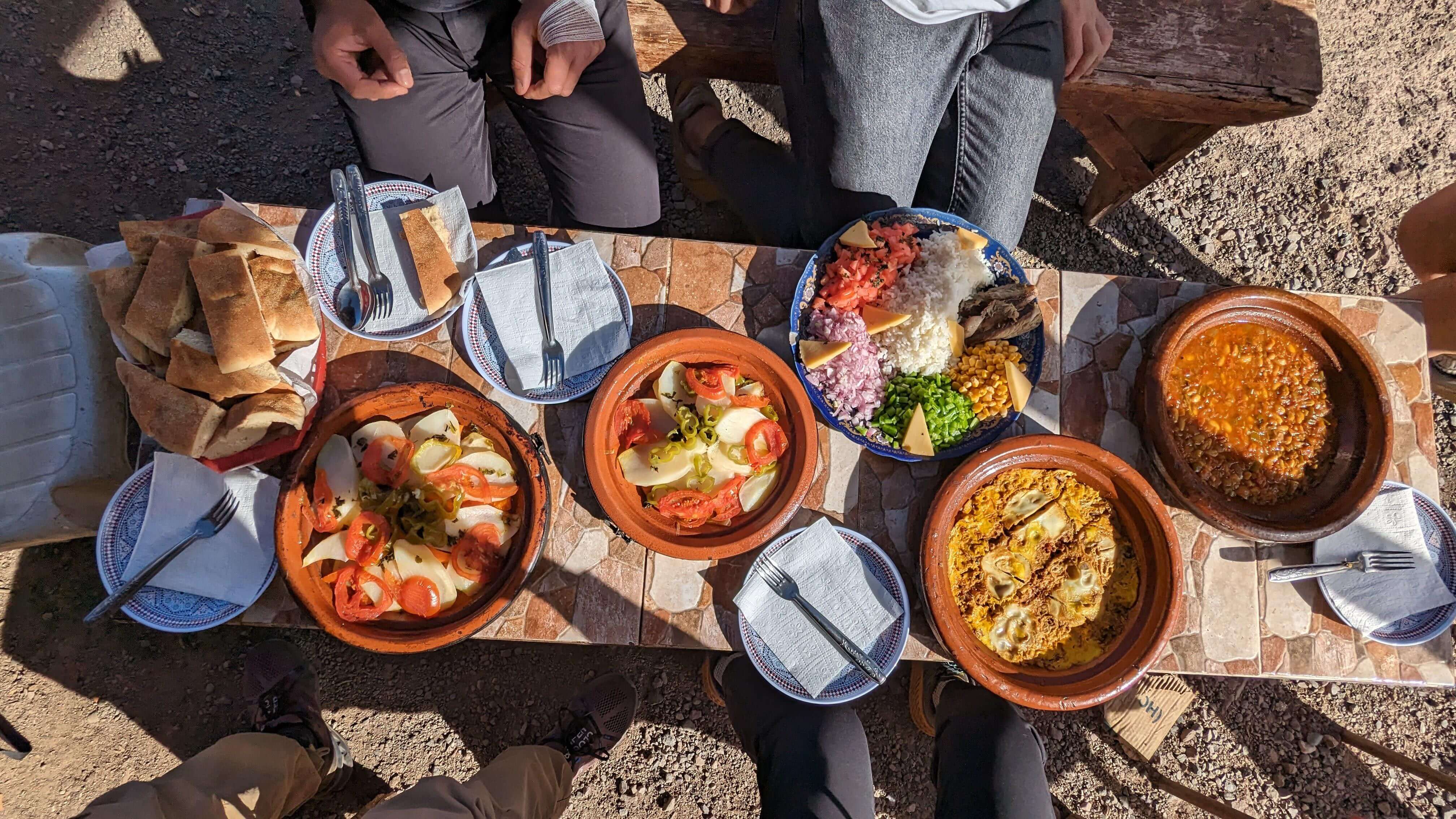 Traditional Moroccan lunch prepared for hikers during the Talamrout Summit hike
